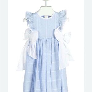 Sophie & Lucas 6 Blue and White Swiss Dot Ruffle Bow Dress